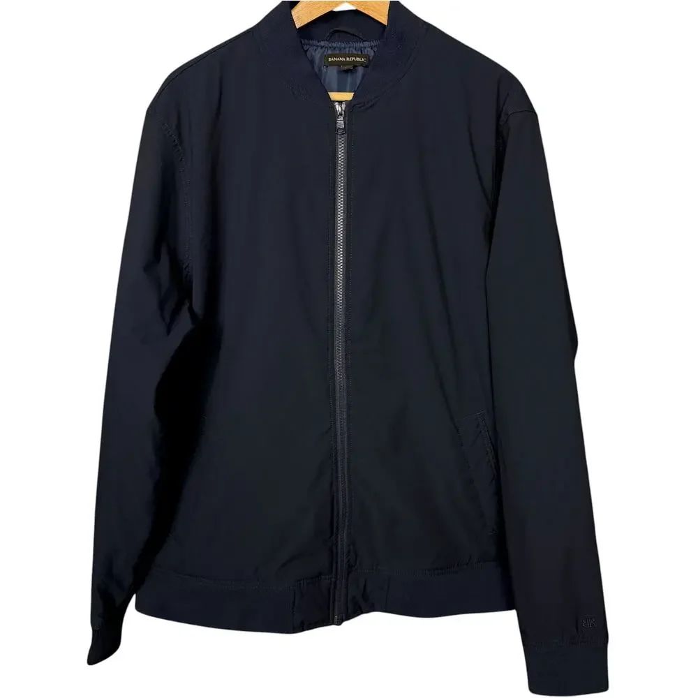 Banana Republic Bomber Jacket Men's XL Navy Blue Preppy Pocket Full Zip Up